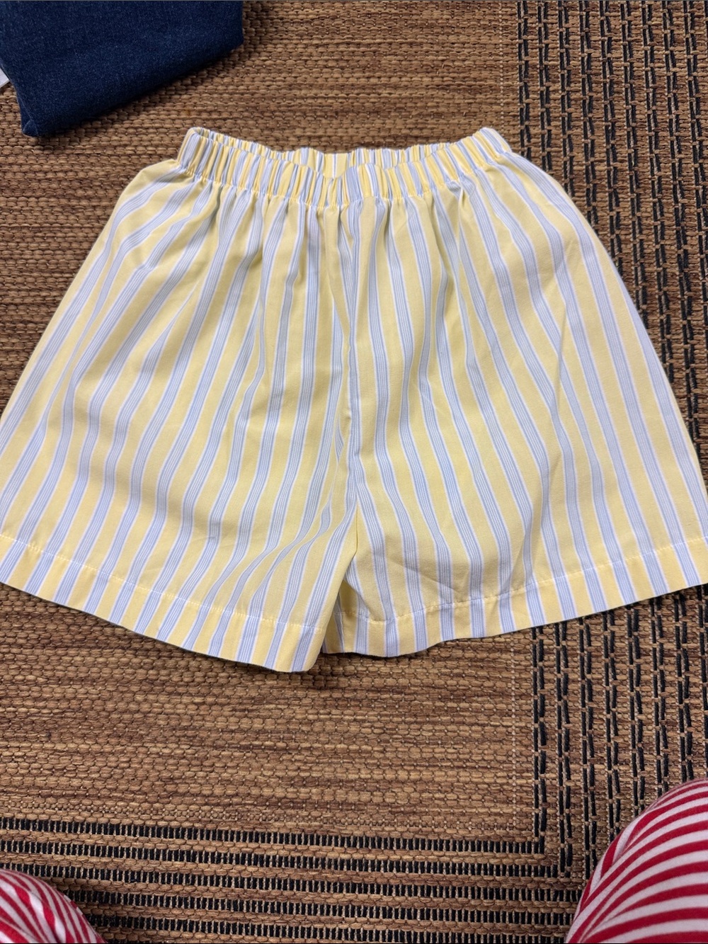 Shrimp and grits Yellow and White Striped Elastic Shorts